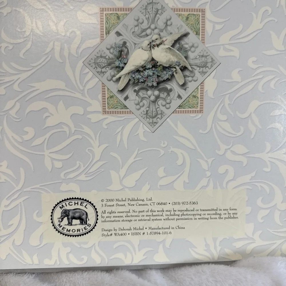 Michel Memories Dove Floral‎ Grey Fabric Photo Album 11.5x11.5 Square Keepsake